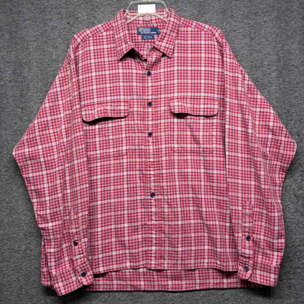Polo Ralph Lauren Whitfield Mens XL Red Blue Plaid Cotton Flannel Button Shirt